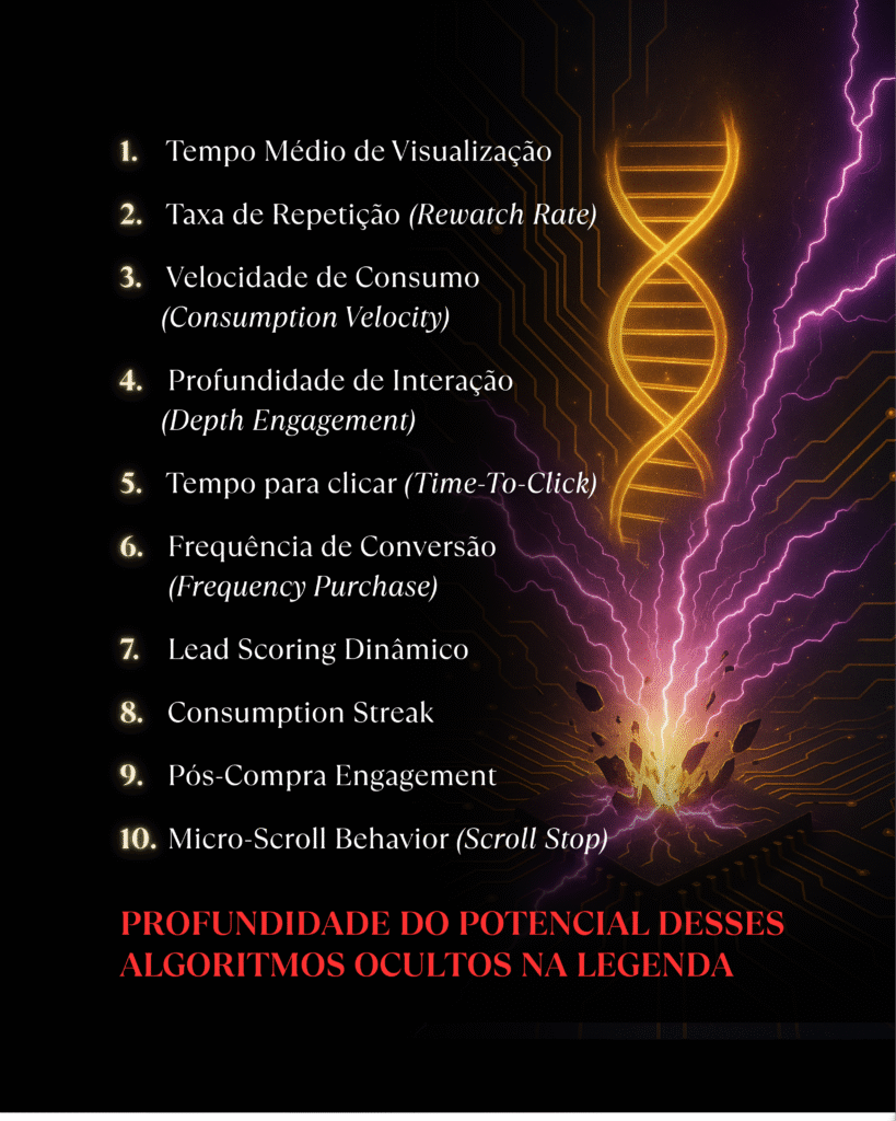 Representação visual dos 10 algoritmos ocultos de comportamento digital aplicados em vendas com machine learning e análise de dados.